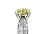 White gold Fancy Yellow Round  Solitaire Diamond Ring with Milgrain Pavé Band and Four-Prong Setting_25