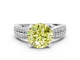 White gold Fancy Yellow Round  Solitaire Diamond Ring with Milgrain Pavé Band and Four-Prong Setting_26
