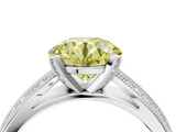 White gold Fancy Yellow Round  Solitaire Diamond Ring with Milgrain Pavé Band and Four-Prong Setting_30