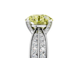 White gold Fancy Yellow Round  Solitaire Diamond Ring with Milgrain Pavé Band and Four-Prong Setting_31
