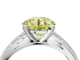 White gold Fancy Yellow Round  Solitaire Diamond Ring with Milgrain Pavé Band and Four-Prong Setting_57