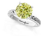 White gold Fancy Yellow Round  Solitaire Diamond Ring with Milgrain and Black Enamel X Pattern Band_30