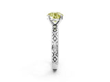 White gold Fancy Yellow Round  Solitaire Diamond Ring with Milgrain and Black Enamel X Pattern Band_31