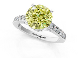 White gold Fancy Yellow Round  Solitaire Diamond Ring with Pavé Band and Four-Prong Setting_1