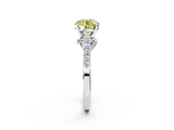 White gold Fancy Yellow Round  Solitaire Diamond Ring with Pavé Band and Four-Prong Setting_2
