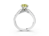 White gold Fancy Yellow Round  Solitaire Diamond Ring with Pavé Band and Four-Prong Setting_3