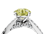 White gold Fancy Yellow Round  Solitaire Diamond Ring with Pavé Band and Four-Prong Setting_4