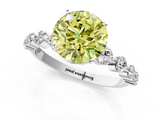 White gold Fancy Yellow Round  Solitaire Diamond Ring with Pave Band and Four-Prong Setting_1