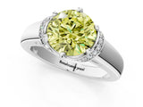 White gold Fancy Yellow Round  Solitaire Diamond Ring with Pave Band and Six-Prong Setting_128