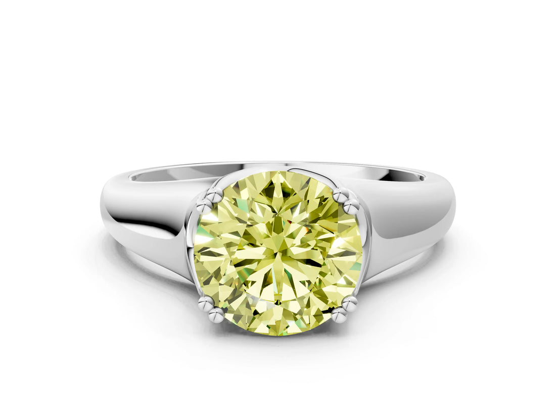 White gold Fancy Yellow Round  Solitaire Diamond Ring with Six-Prong Cathedral Setting_32