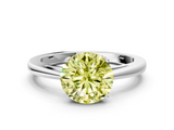 White gold Fancy Yellow Round  Solitaire Diamond Ring with Split Shank and Four-Prong Setting