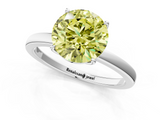 White gold Fancy Yellow Round  Solitaire Diamond Ring with Thin Band and Four-Prong Setting_1