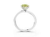 White gold Fancy Yellow Round  Solitaire Diamond Ring with Thin Band and Four-Prong Setting_3
