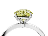 White gold Fancy Yellow Round  Solitaire Diamond Ring with Thin Band and Four-Prong Setting_4