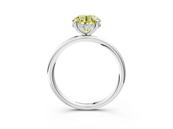 White gold Fancy Yellow Round  Solitaire Diamond Ring with a Classic Band and Four-Prong Setting