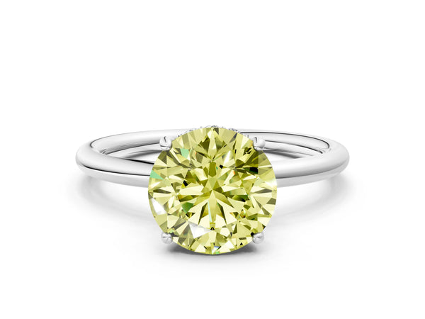 White gold Fancy Yellow Round  Solitaire Diamond Ring with a Classic Band and Four-Prong Setting