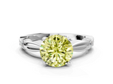 White gold Fancy Yellow Round  Solitaire Diamond Twisted Band with Four-Prong Setting
