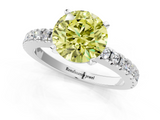 White gold Fancy Yellow Round  Solitaire Diamond with Pavé Band and Four-Prong Setting_1