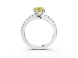White gold Fancy Yellow Round  Solitaire Diamond with Pavé Band and Four-Prong Setting_3