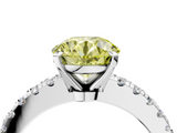 White gold Fancy Yellow Round  Solitaire Diamond with Pavé Band and Four-Prong Setting_4