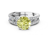 White gold Fancy Yellow Round  Solitaire Diamond with Pave and Channel Set Band