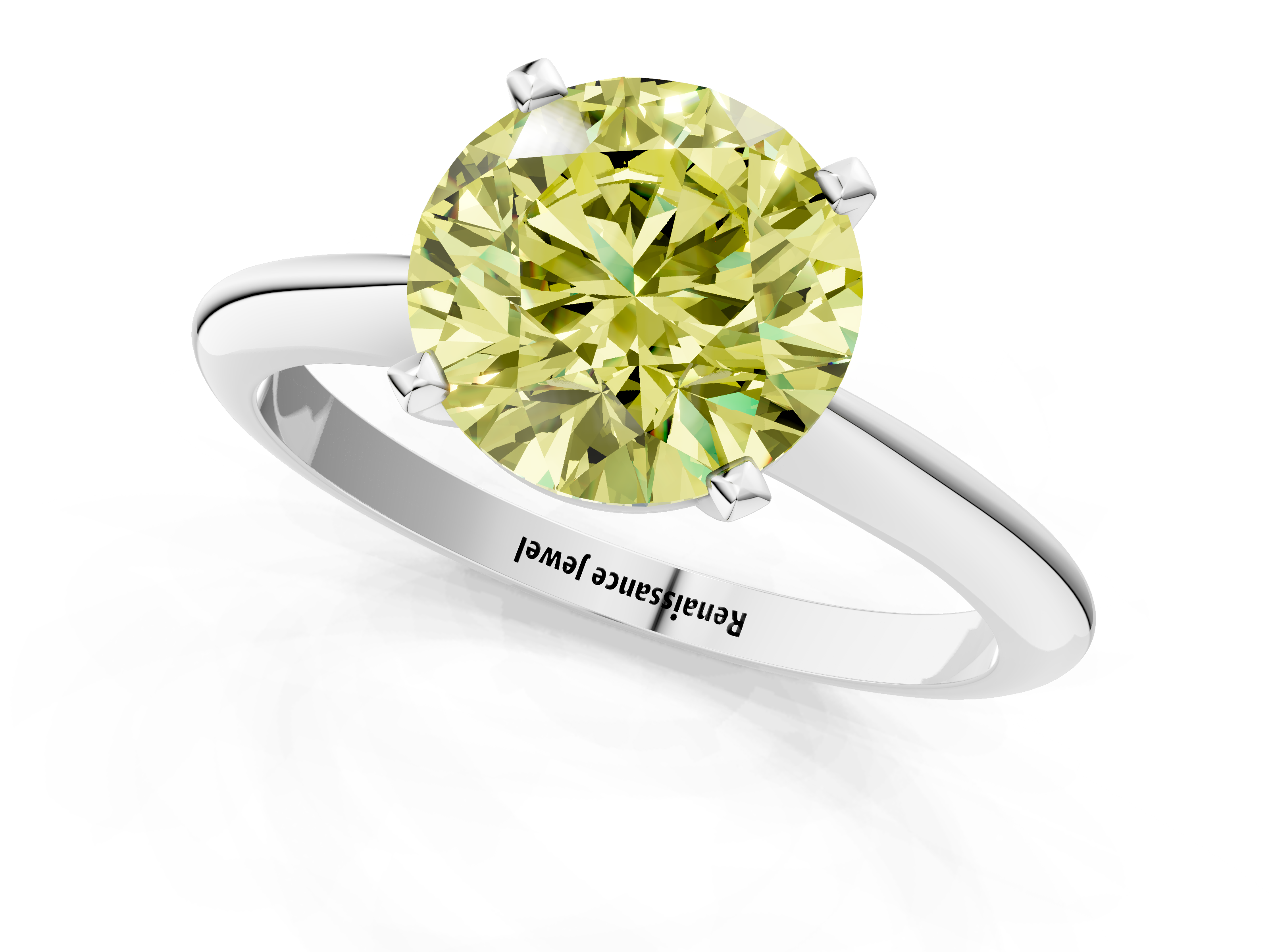 White gold Fancy Yellow Round  Solitaire Engagement Ring with Classic Band and Four-Prong Setting_1