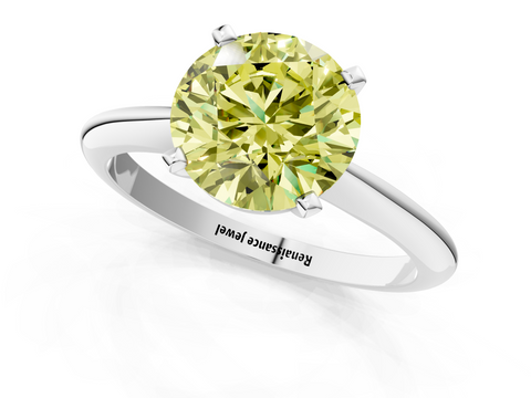 White gold Fancy Yellow Round  Solitaire Engagement Ring with Classic Band and Four-Prong Setting_1