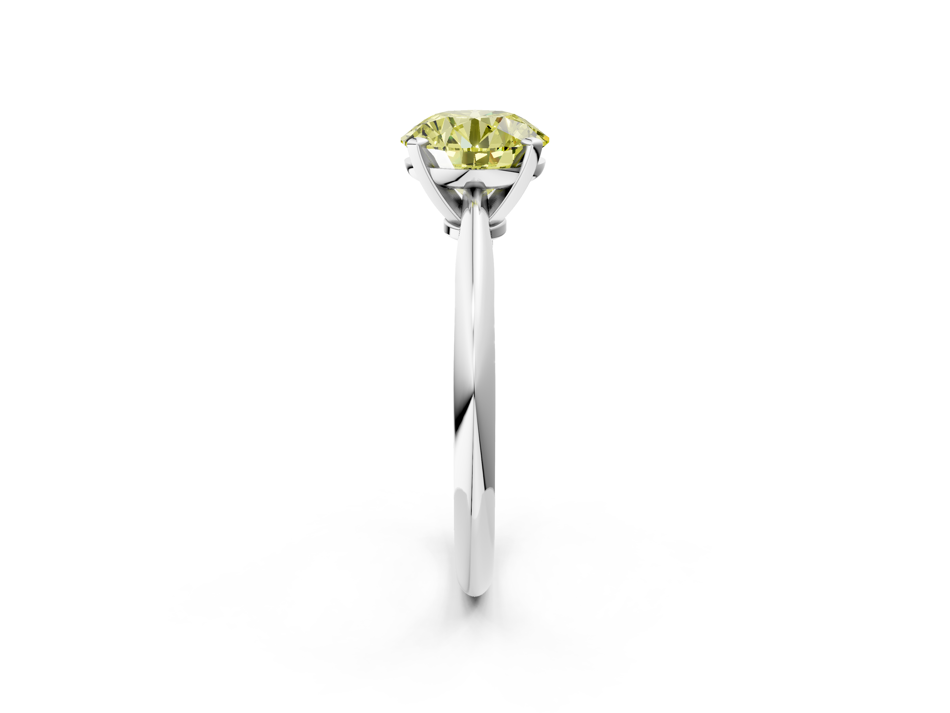 White gold Fancy Yellow Round  Solitaire Engagement Ring with Classic Band and Four-Prong Setting_2