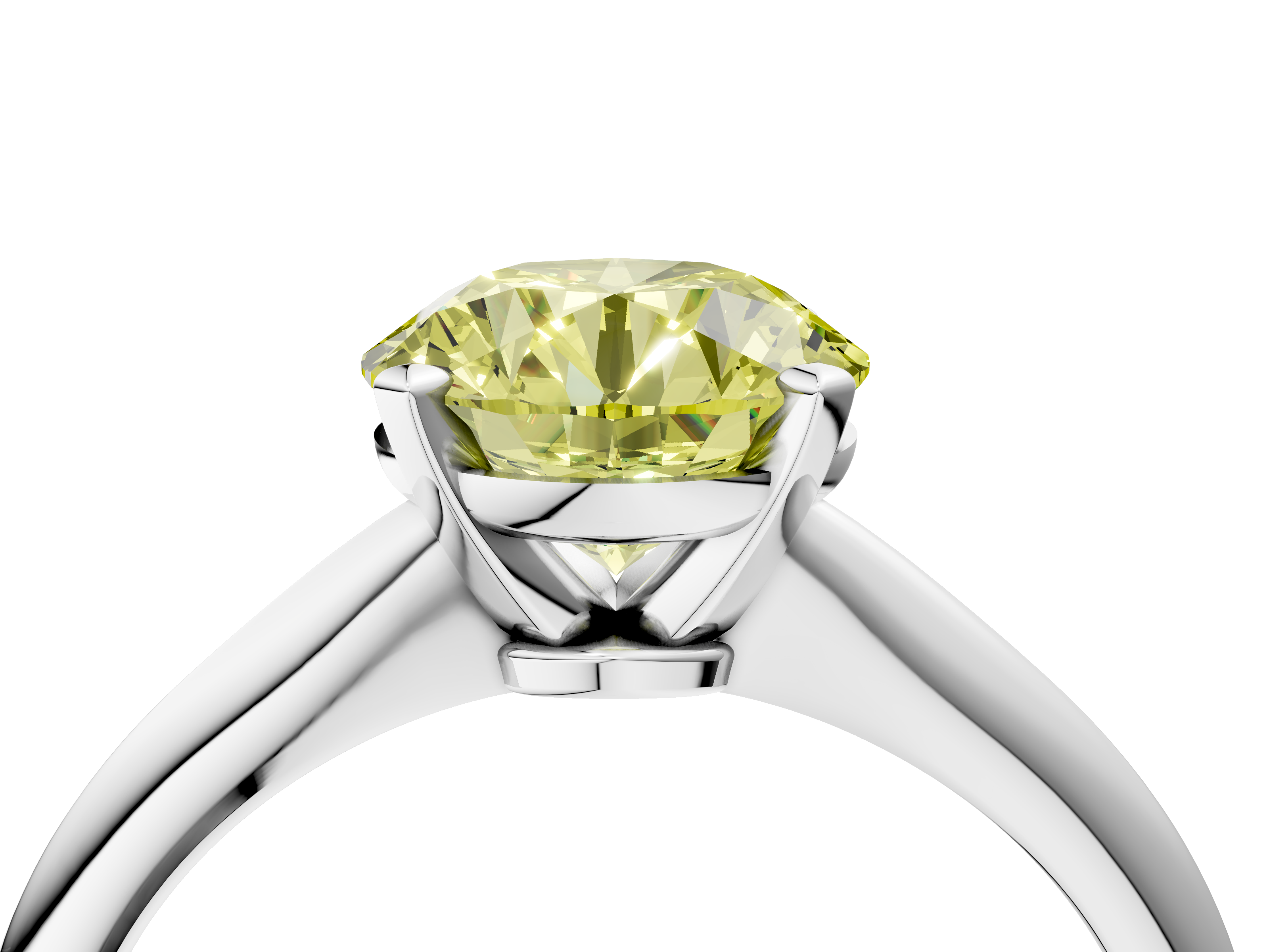 White gold Fancy Yellow Round  Solitaire Engagement Ring with Classic Band and Four-Prong Setting_4
