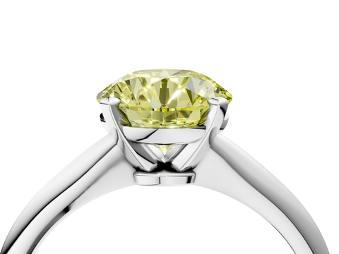 White gold Fancy Yellow Round  Solitaire Engagement Ring with Classic Band and Four-Prong Setting_4