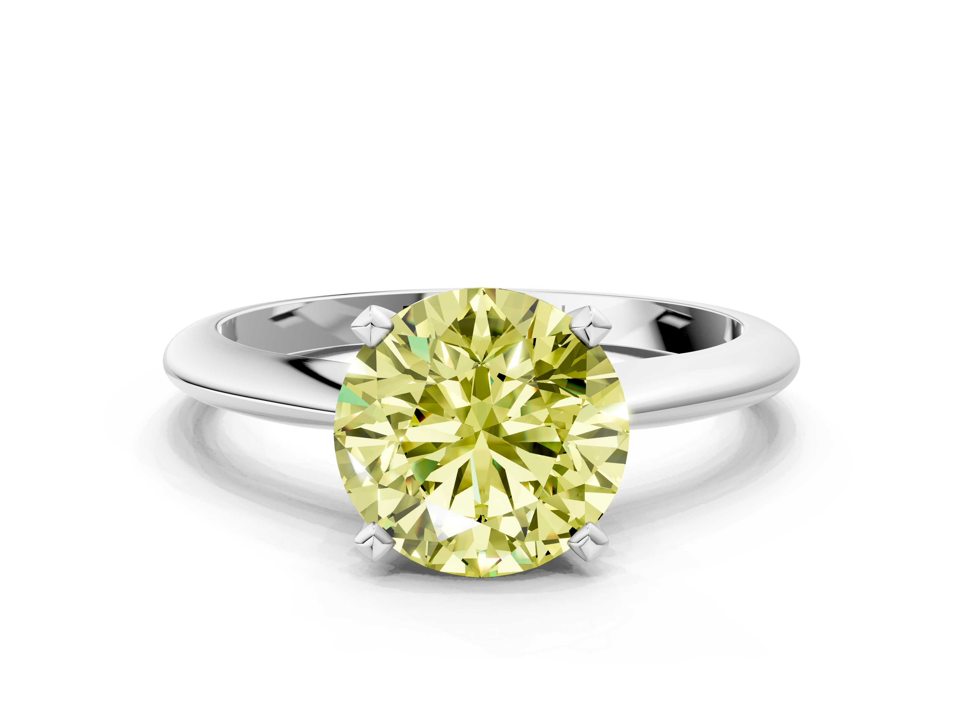 White gold Fancy Yellow Round  Solitaire Engagement Ring with Classic Band and Four-Prong Setting
