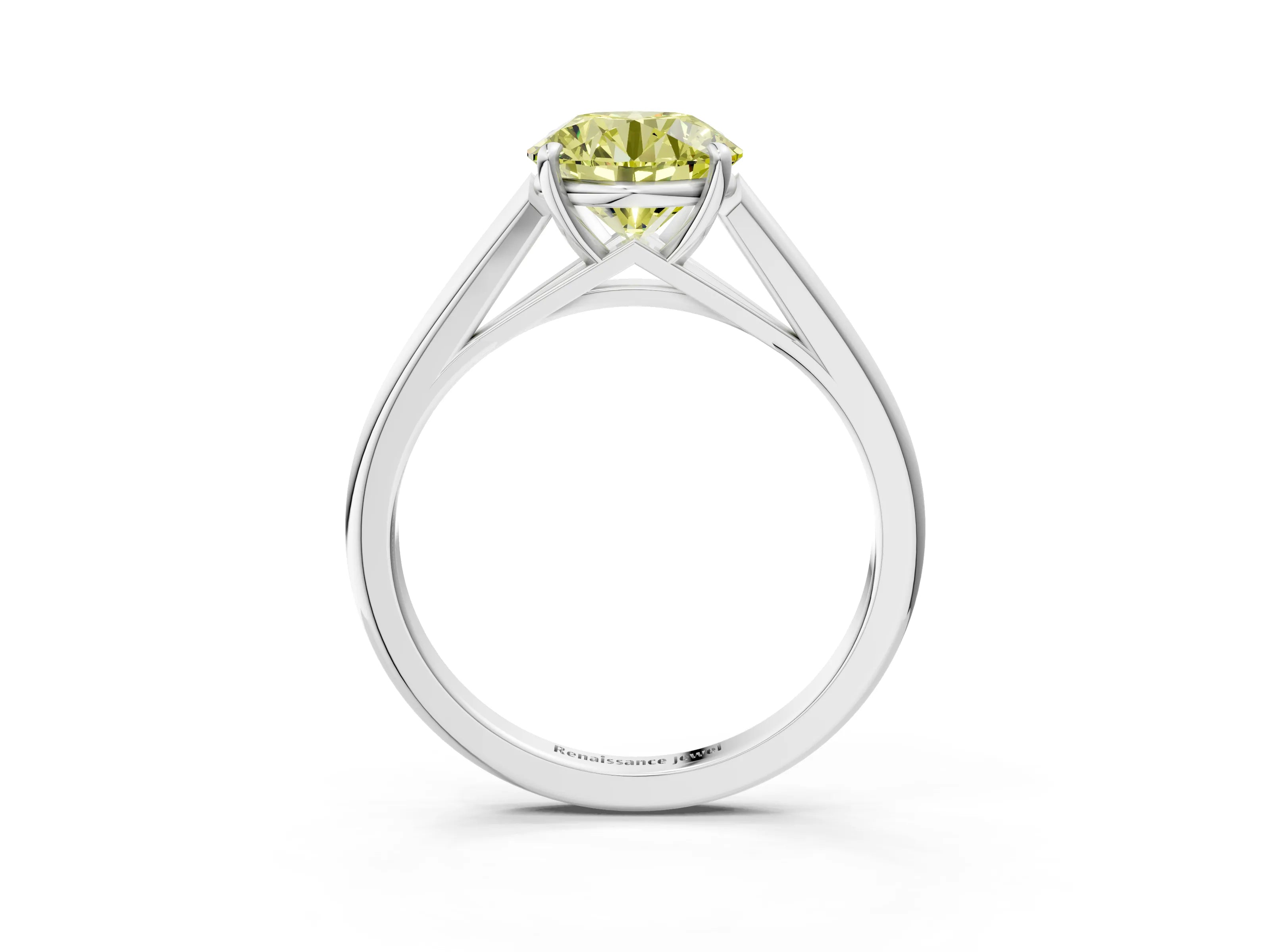 White gold Fancy Yellow Round  Solitaire Engagement Ring with Four-Prong Setting and Classic Band 3