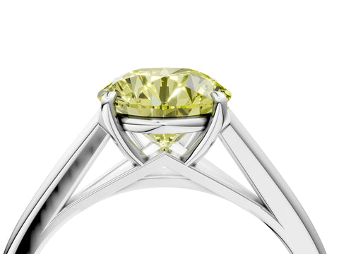 White gold Fancy Yellow Round  Solitaire Engagement Ring with Four-Prong Setting and Classic Band 4