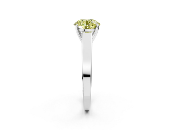 Platinum Fancy Yellow Round  Solitaire Engagement Ring with Four-Prong Setting and Tapered Band