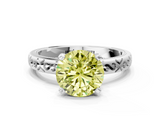 White gold Fancy Yellow Round  Solitaire Engagement Ring with Scrollwork Band and Four-Prong Setting