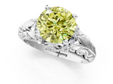 White gold Fancy Yellow Round  Solitaire Filigree Engagement Ring with Halo and Prong Setting_1