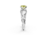 White gold Fancy Yellow Round  Solitaire Filigree Engagement Ring with Halo and Prong Setting_2
