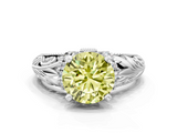White gold Fancy Yellow Round  Solitaire Filigree Engagement Ring with Halo and Prong Setting