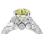White gold Fancy Yellow Round  Solitaire Filigree Engagement Ring with Halo and Prong Setting_4
