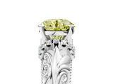 White gold Fancy Yellow Round  Solitaire Filigree Engagement Ring with Halo and Prong Setting_5