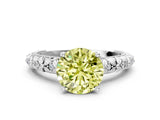 White gold Fancy Yellow Round  Solitaire Floral Milgrain Engagement Ring_31