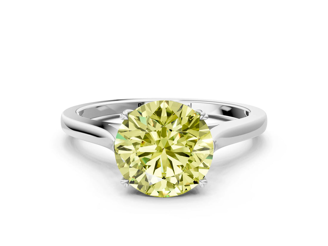 White gold Fancy Yellow Round  Solitaire Heart Prong Engagement Ring with Tapered Band_53
