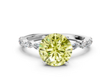 White gold Fancy Yellow Round  Solitaire Marquise Side Stone Prong Setting Ring