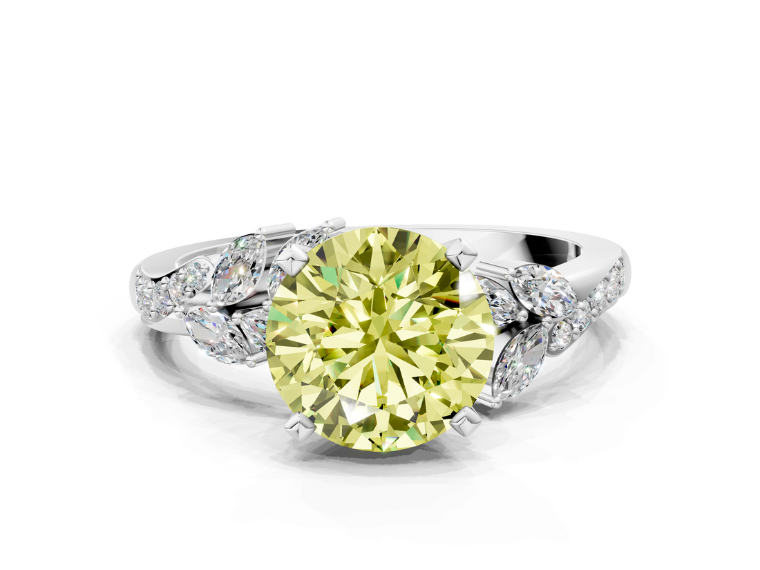 White gold Fancy Yellow Round  Solitaire Marquise Twist Band with Six-Prong Setting