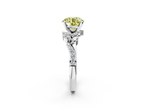 White gold Fancy Yellow Round  Solitaire Marquise Twist Band with Six-Prong Setting