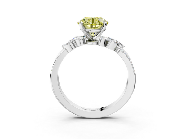 White gold Fancy Yellow Round  Solitaire Marquise Twist Band with Six-Prong Setting