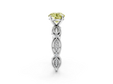 White gold Fancy Yellow Round  Solitaire Milgrain Diamond Engagement Ring with Bezel and Marquise Band_2