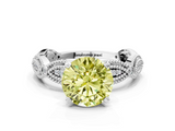 White gold Fancy Yellow Round  Solitaire Milgrain Diamond Engagement Ring with Bezel and Marquise Band