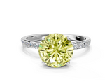 White gold Fancy Yellow Round  Solitaire Pavé Diamond Engagement Ring with Four-Prong Setting
