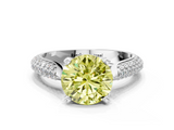 White gold Fancy Yellow Round  Solitaire Pavé Diamond Engagement Ring with Four-Prong Setting